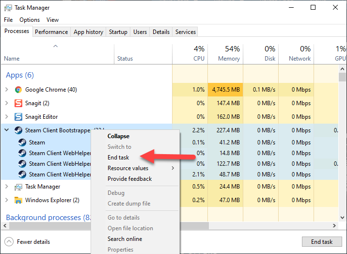 The «Details» tab in the task manager