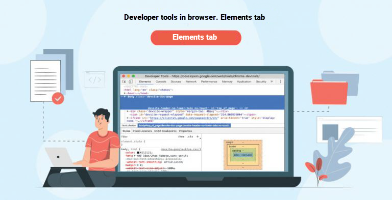 Developer tools in browser. Elements tab