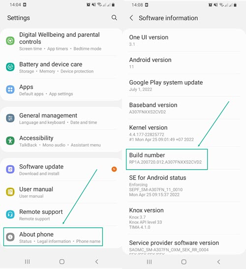 Enabling developer options on Android devices