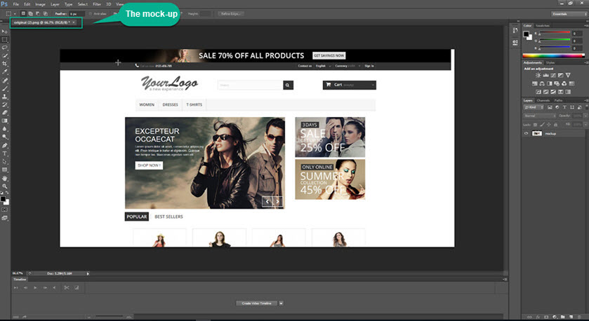 Opened the website mock-up in Adobe Photoshop