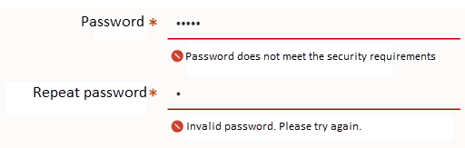 Password and Repeat password are invalid
