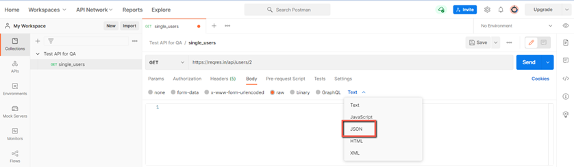 Selecting the JSON text format