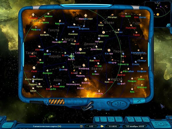 Galactic map of locations of the game Space Rangers 2: Dominators