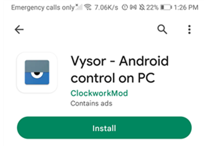 Installation of Vysor on mobile device