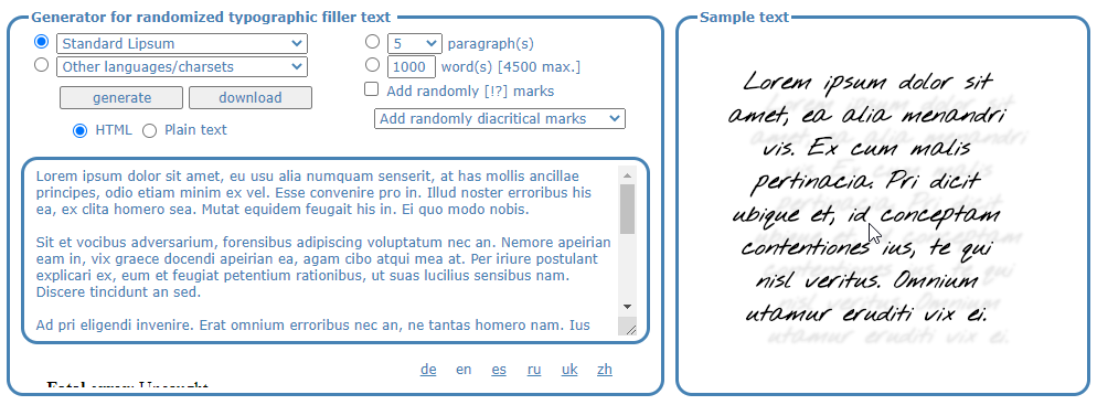 Lorem Ipsum Generator for randomized typographic filler text