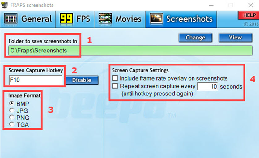The «Screenshots» tab
