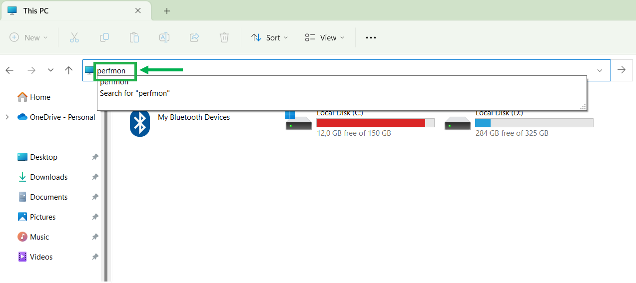 Opening the Resource Monitor using File Explorer