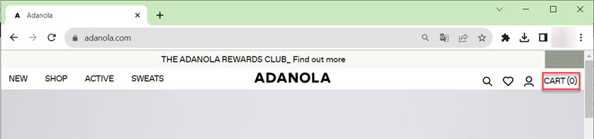 The location of the basket on the website of the «Adanola» online store.